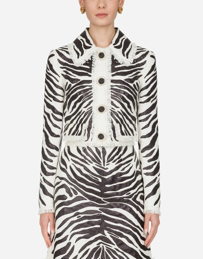 Shop Dolce & Gabbana Short Single-breasted Leather Jacket With Zebra Print Embroidery