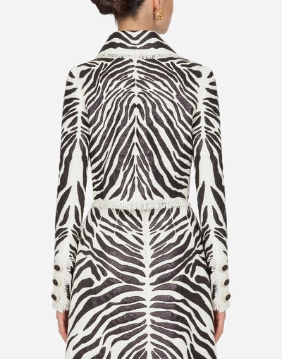 Shop Dolce & Gabbana Short Single-breasted Leather Jacket With Zebra Print Embroidery