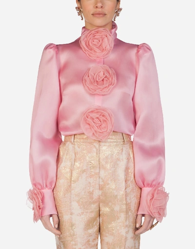 Shop Dolce & Gabbana Organza Shirt With Embroidery In Pink