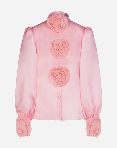 Shop Dolce & Gabbana Organza Shirt With Embroidery In Pink