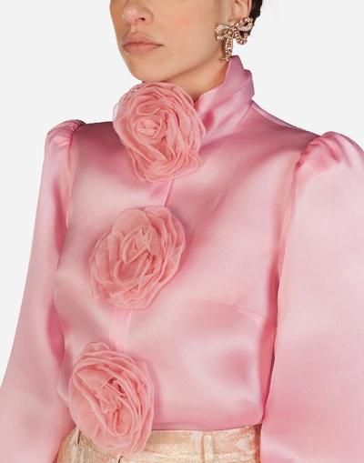 Shop Dolce & Gabbana Organza Shirt With Embroidery In Pink