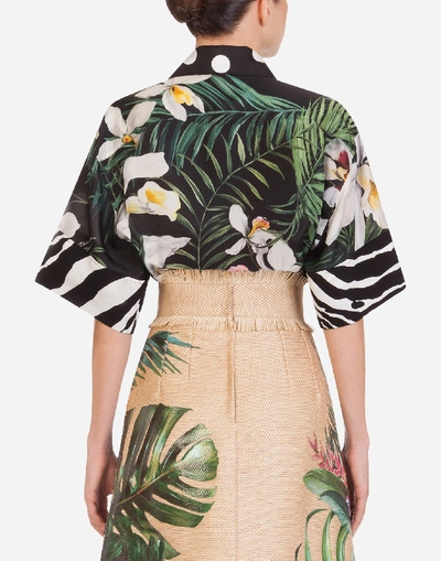 Shop Dolce & Gabbana Oversized Short-sleeved Shirt In Twill With Jungle Print In Floral Print