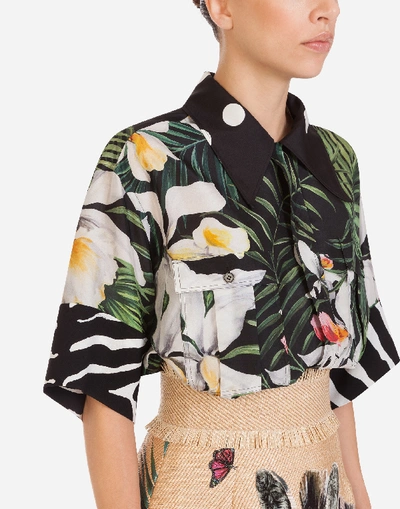 Shop Dolce & Gabbana Oversized Short-sleeved Shirt In Twill With Jungle Print In Floral Print