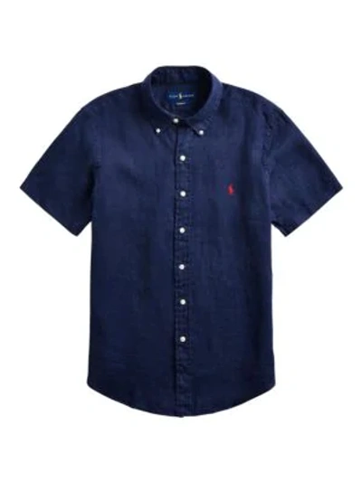 Shop Polo Ralph Lauren Men's Piece-dyed Linen Classic-fit Short-sleeve Shirt In Navy