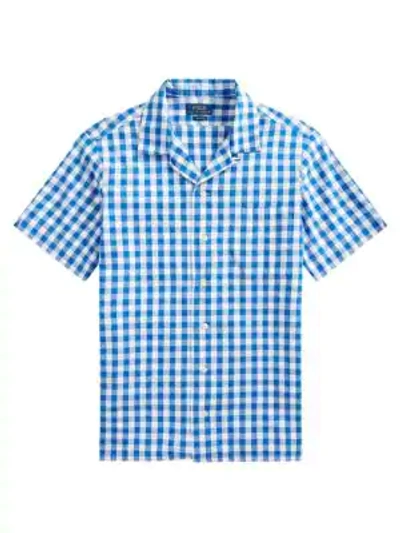 Shop Polo Ralph Lauren Short-sleeve Gingham Beach Poplin Camp Shirt In Blue