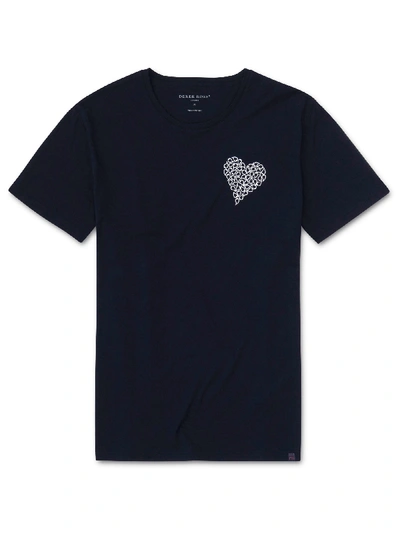 Shop Derek Rose Men's Short Sleeve T-shirt Ripley 3 Pima Cotton Navy