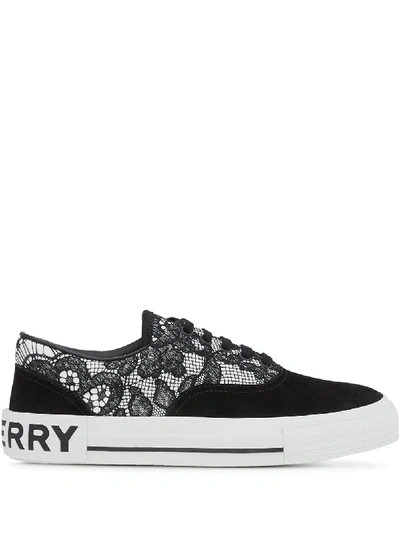 Shop Burberry Lace Panelled Sneakers In Black