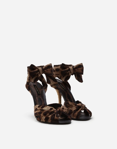 Shop Dolce & Gabbana Twill Sandals With Leopard Print And Heel In Wicker
