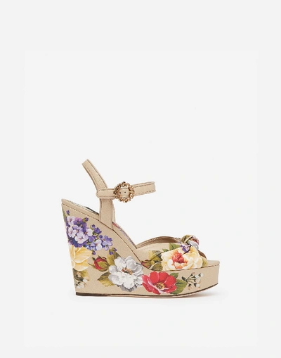 Shop Dolce & Gabbana Nappa Leather Wedge Sandals With Floral Print