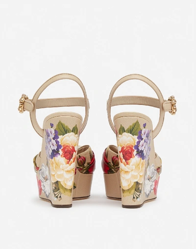 Shop Dolce & Gabbana Nappa Leather Wedge Sandals With Floral Print