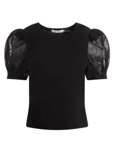 Shop Alice And Olivia Posey Lace Puff-sleeve Tee In Black