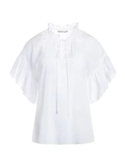 Shop Alice And Olivia Julius Ruffle-sleeve Top In White