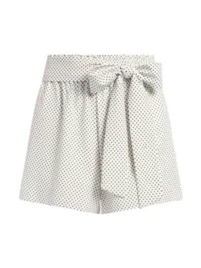Shop Alice And Olivia Linn Paperbag Waist Polka Dot Shorts In Mini Dot Soft White