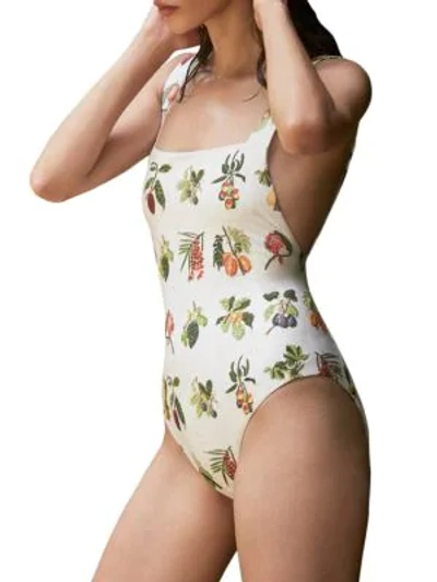 Shop Agua By Agua Bendita Cafe Frutas Embroidered One-piece Swimsuit In White Fruit