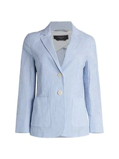 Shop Weekend Max Mara Giubilo Pinstripe Cotton & Linen Blazer In Light Blue