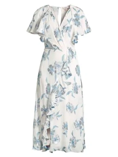 Shop Rebecca Taylor Lurex Fleur Dress In Snow Blue