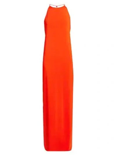 Shop Bottega Veneta Jersey Halter Gown In Orange