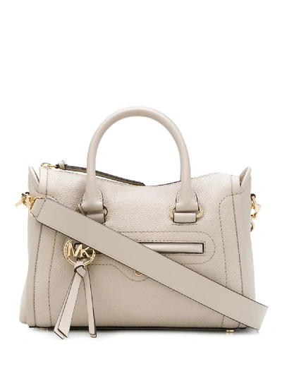Shop Michael Michael Kors Carine Small Leather Handbag In Beige