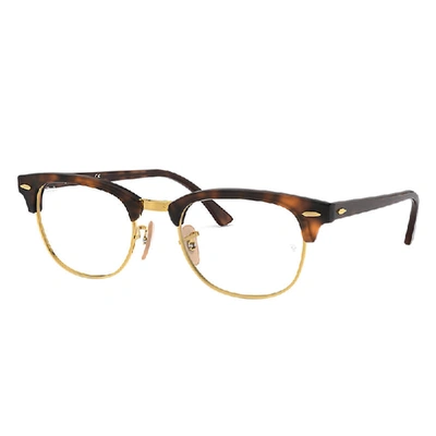 Ray Ban Clubmaster Optics Eyeglasses Tortoise Frame Clear Lenses 49-21 In Red Havana