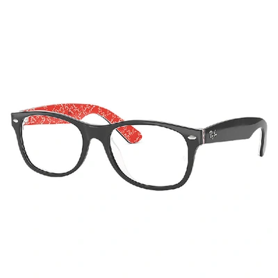Shop Ray Ban Eyeglasses Unisex New Wayfarer Optics - Black On Red Frame Clear Lenses 52-18