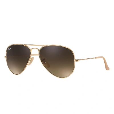 Ray Ban Aviator Gradient Sunglasses Gold Frame Brown Lenses 58-14 In Gold