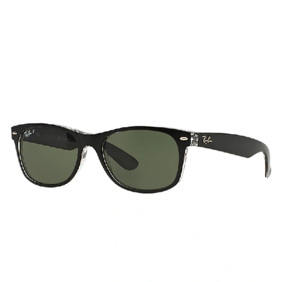 Ray Ban New Wayfarer Classic Sunglasses Black Frame Green Lenses Polarized 55-18 In Black
