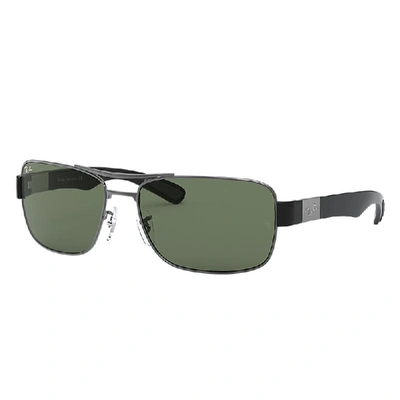 Shop Ray Ban Sunglasses Man Rb3522 - Gunmetal Frame Green Lenses 64-17