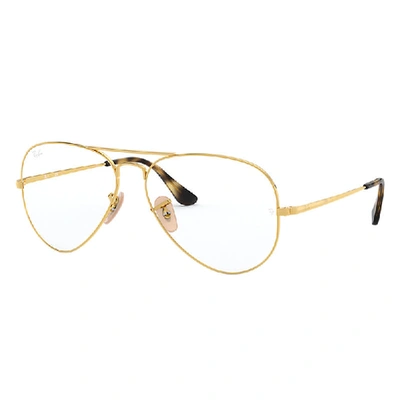 Ray Ban Aviator Optics Eyeglasses Gold Frame Clear Lenses 58-14 In Gold