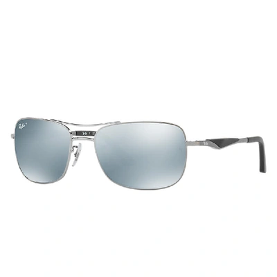 Ray Ban Rb3515 Sunglasses Gunmetal Frame Silver Lenses Polarized 61-17 In Gunmetal
