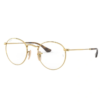 Ray Ban Round Metal Optics Eyeglasses Gold Frame Clear Lenses 50-21 In Gold