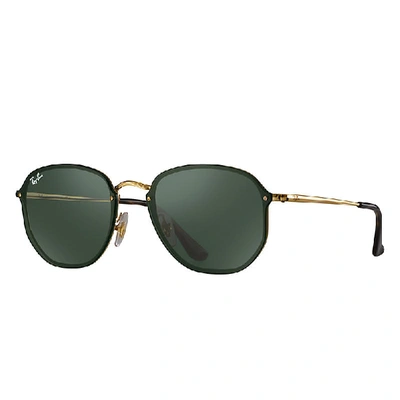 Shop Ray Ban Blaze Hexagonal Sunglasses Gold Frame Green Lenses 58-15