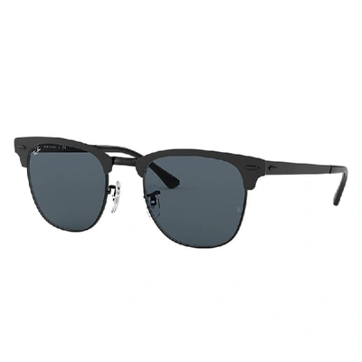 Ray Ban Clubmaster Metal Sunglasses Black Frame Blue Lenses 51-21 In Black