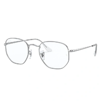 Ray Ban Hexagonal Optics Eyeglasses Silver Frame Clear Lenses 54-21 In Silver
