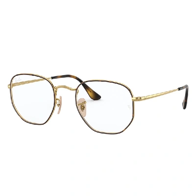 Ray Ban Hexagonal Optics Eyeglasses Gold Frame Clear Lenses 54-21 In Gold