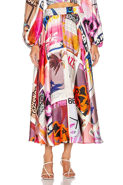 Shop Zimmermann Wavelength Swing Skirt In Pink Poster Print