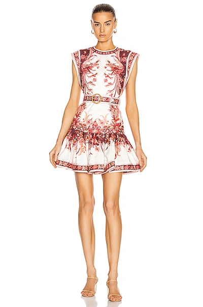 Shop Zimmermann Wavelength Fluted Mini Dress In Red Phoenix
