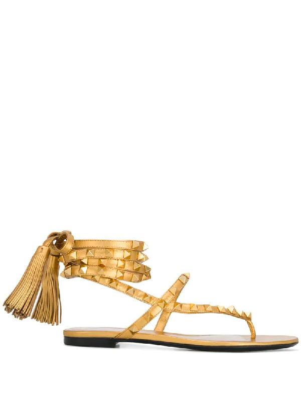 valentino rockstud gold sandals