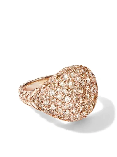Shop David Yurman 18kt Rose Gold Chevron Pavé Cognac Diamond Pinky Ring In D8racd