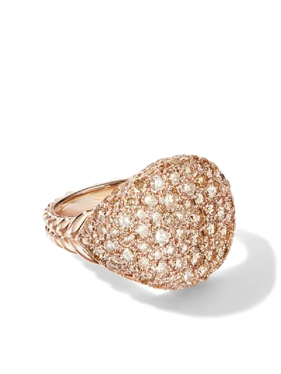 David Yurman 18kt Rose Gold Chevron Pavé Cognac Diamond Pinky Ring In D8racd