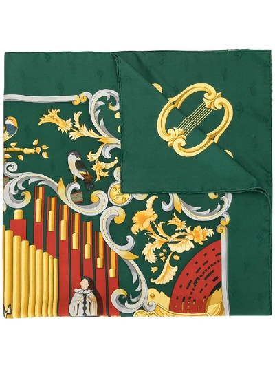 Pre-owned Hermes  Orgauphone Et Autres Mecaniques Scarf In Green