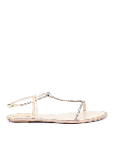 Shop René Caovilla Satin Crystal Sandals In Beige