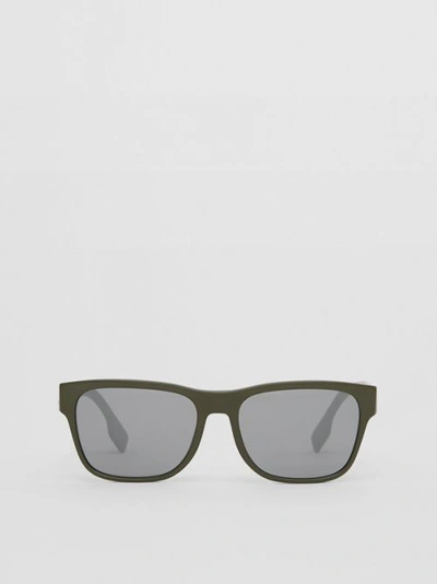 Shop Burberry Logo Appliqué Square Frame Sunglasses In Military Green