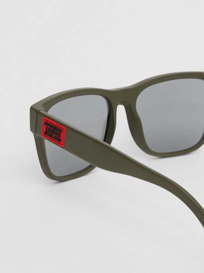 Shop Burberry Logo Appliqué Square Frame Sunglasses In Military Green