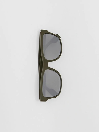 Shop Burberry Logo Appliqué Square Frame Sunglasses In Military Green