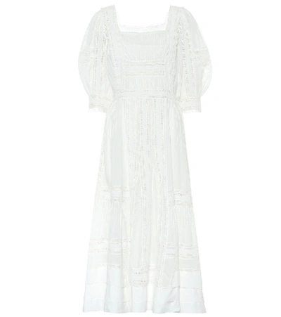 Shop Polo Ralph Lauren Lace-trimmed Midi Dress In White
