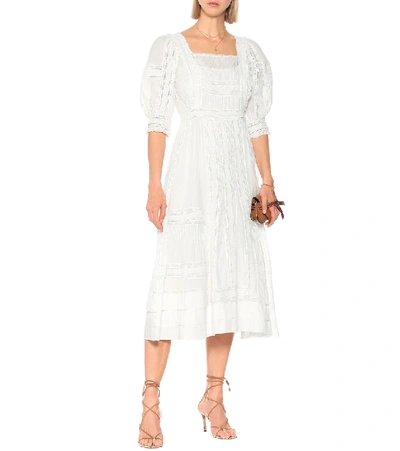 Shop Polo Ralph Lauren Lace-trimmed Midi Dress In White