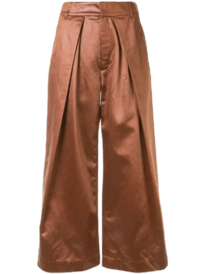 Shop Christian Wijnants Pikeli Satin Trousers In Brown
