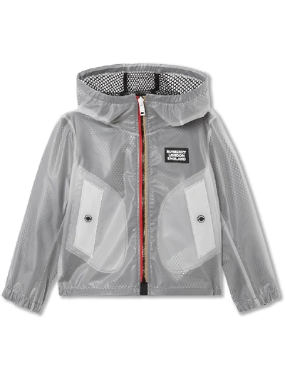 Shop Burberry Logo Print Hooded Jacket In Grey