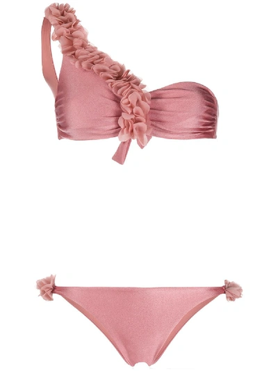 Shop La Reveche Rasha One-shoulder Bikini In Pink