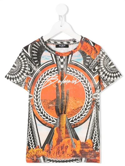 Shop Balmain Geometric Short-sleeve T-shirt In Orange